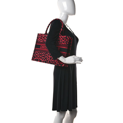 Christian Dior Canvas Mizza Embroidered Medium Leopard Book Tote Fuchsia Multicolor 2 of 10