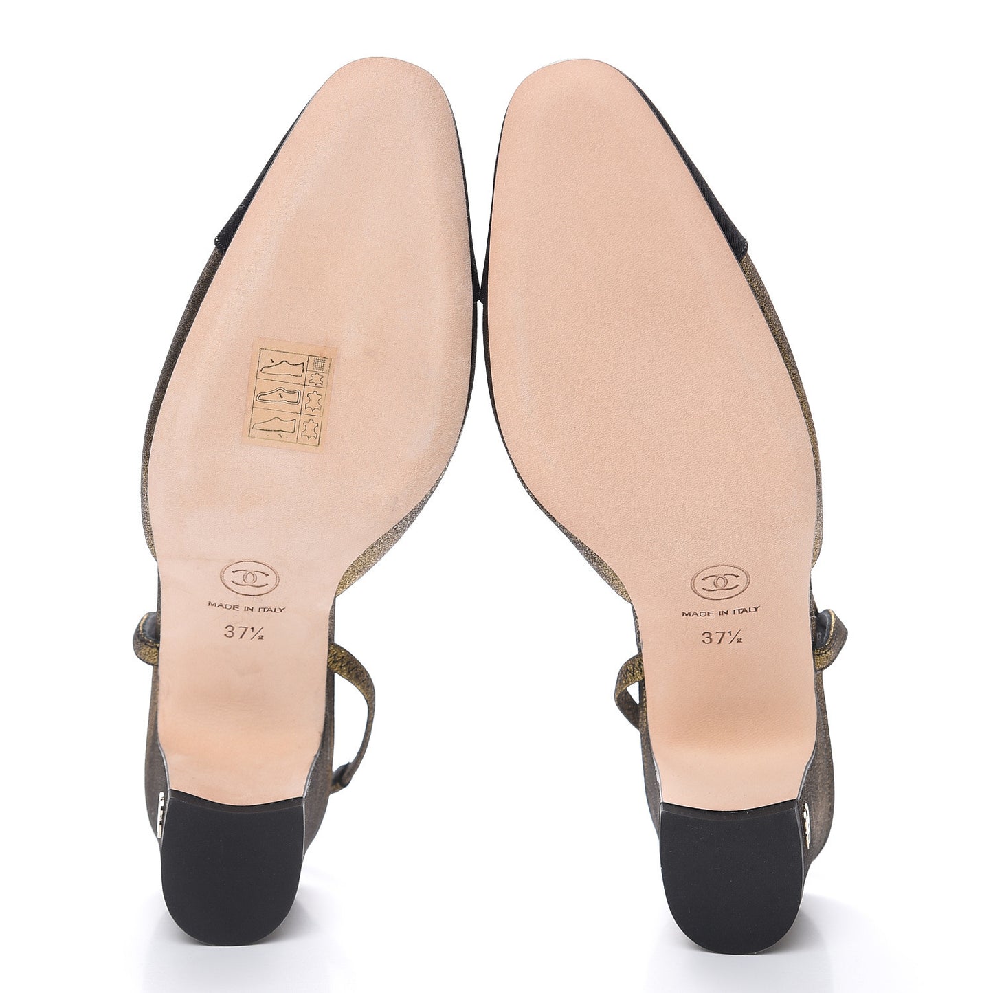 Metallic Lambskin Grosgrain Cap Toe CC Slingback Pumps 37.5 Gold Black