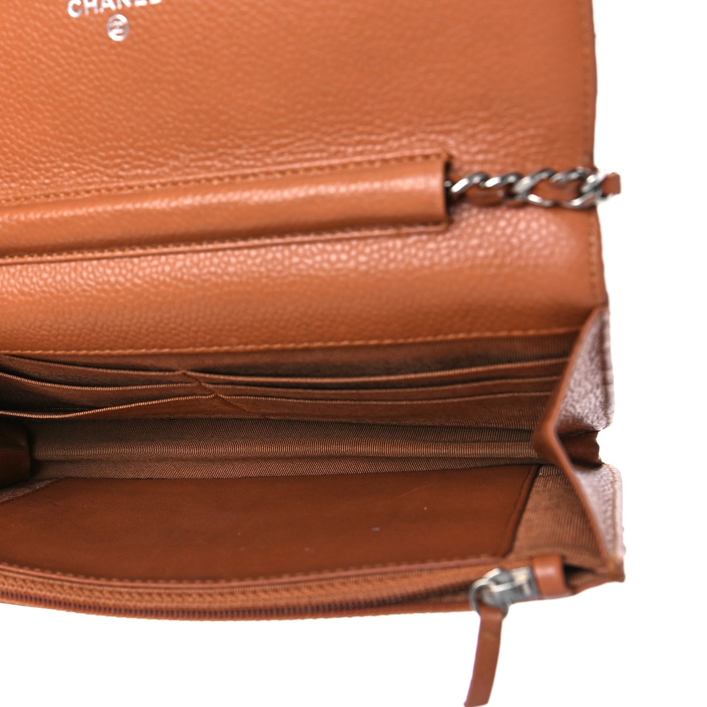 Caviar Quilted Wallet On Chain WOC Light Brown