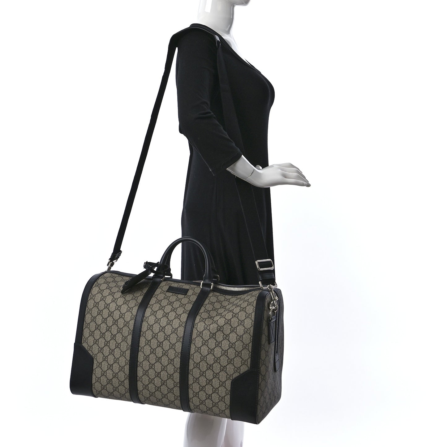 GG Supreme Monogram Selleria Calfskin Medium Duffle Beige Ebony Black