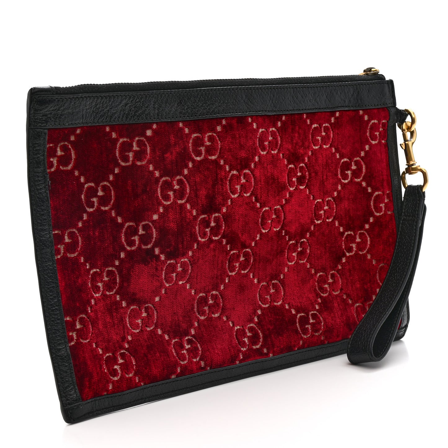 Velvet GG Monogram Textured Calfskin Web Ophidia Wristlet Red Cipria Black