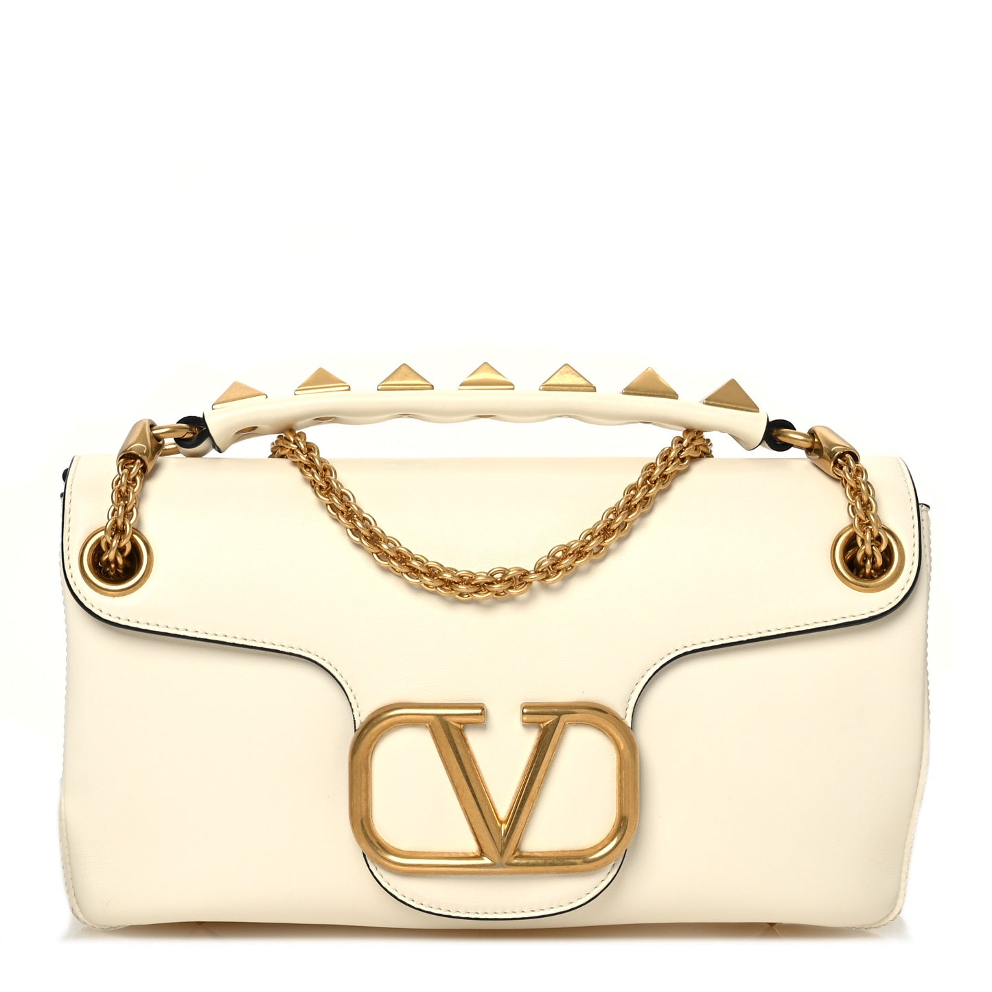 Nappa Stud Sign Shoulder Bag Ivory