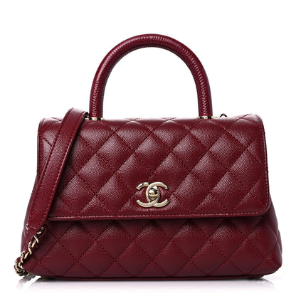 Chanel Caviar Lizard Embossed Quilted Mini Coco Handle Flap Burgundy 1 of 9