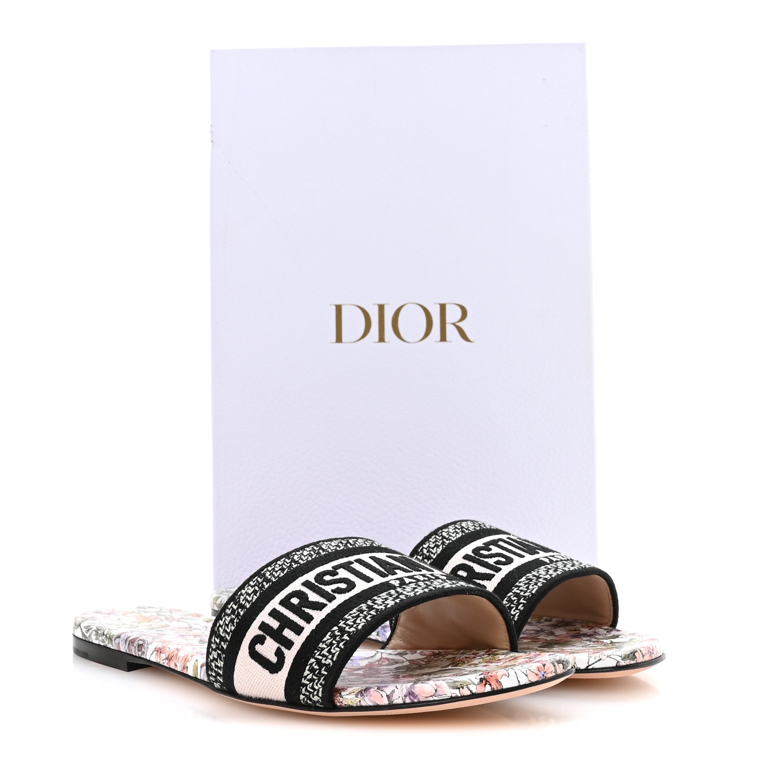 Christian Dior Canvas Embroidered D-Floral Dway Mules Slide Sandals 39.5 Off White Multicolor 9 of 9