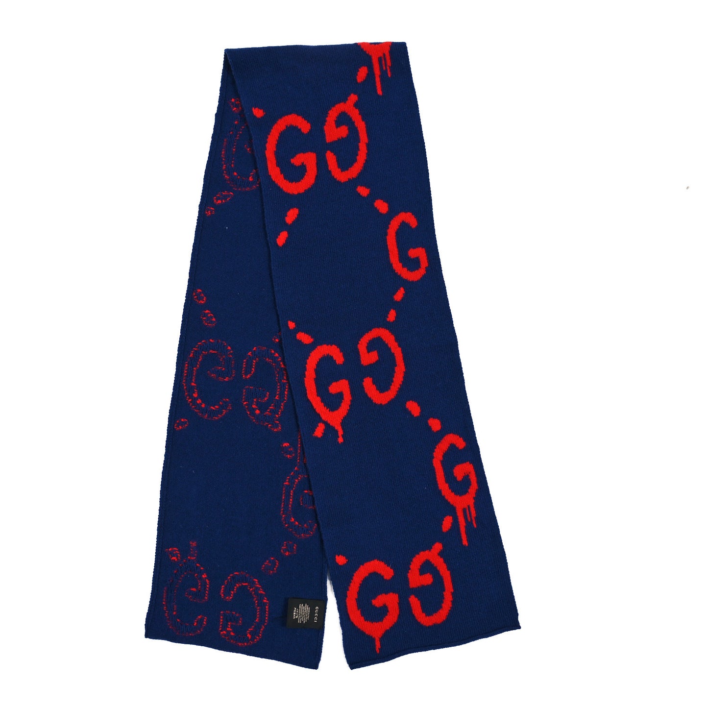 Wool Jacquard GucciGhost Jumbo GG Scarf Blue Red