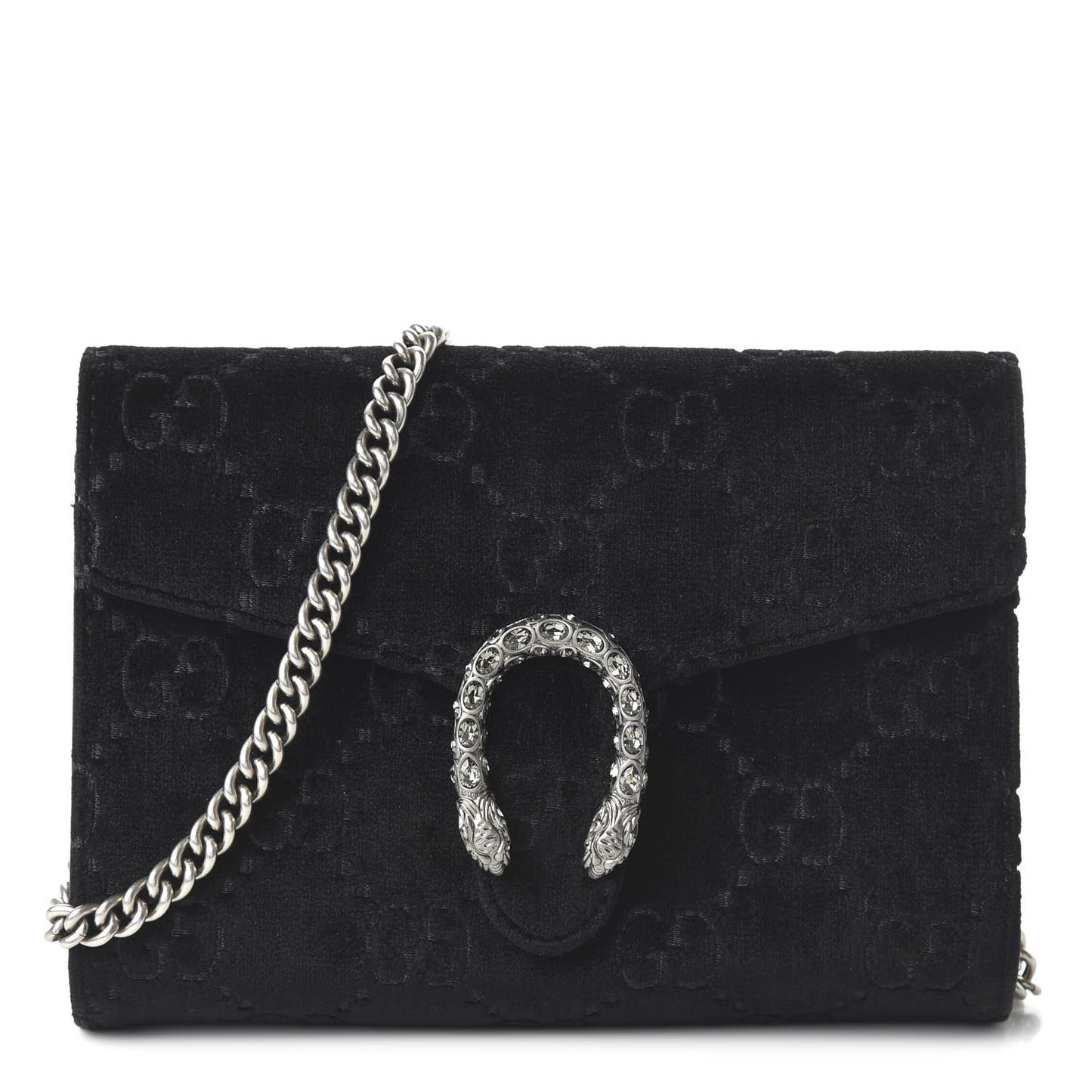 Velvet GG Monogram Mini Dionysus Chain Wallet Black