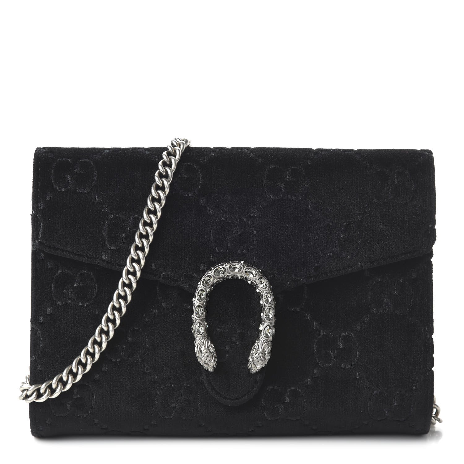 Gucci Velvet GG Monogram Mini Dionysus Chain Wallet Black 1 of 9