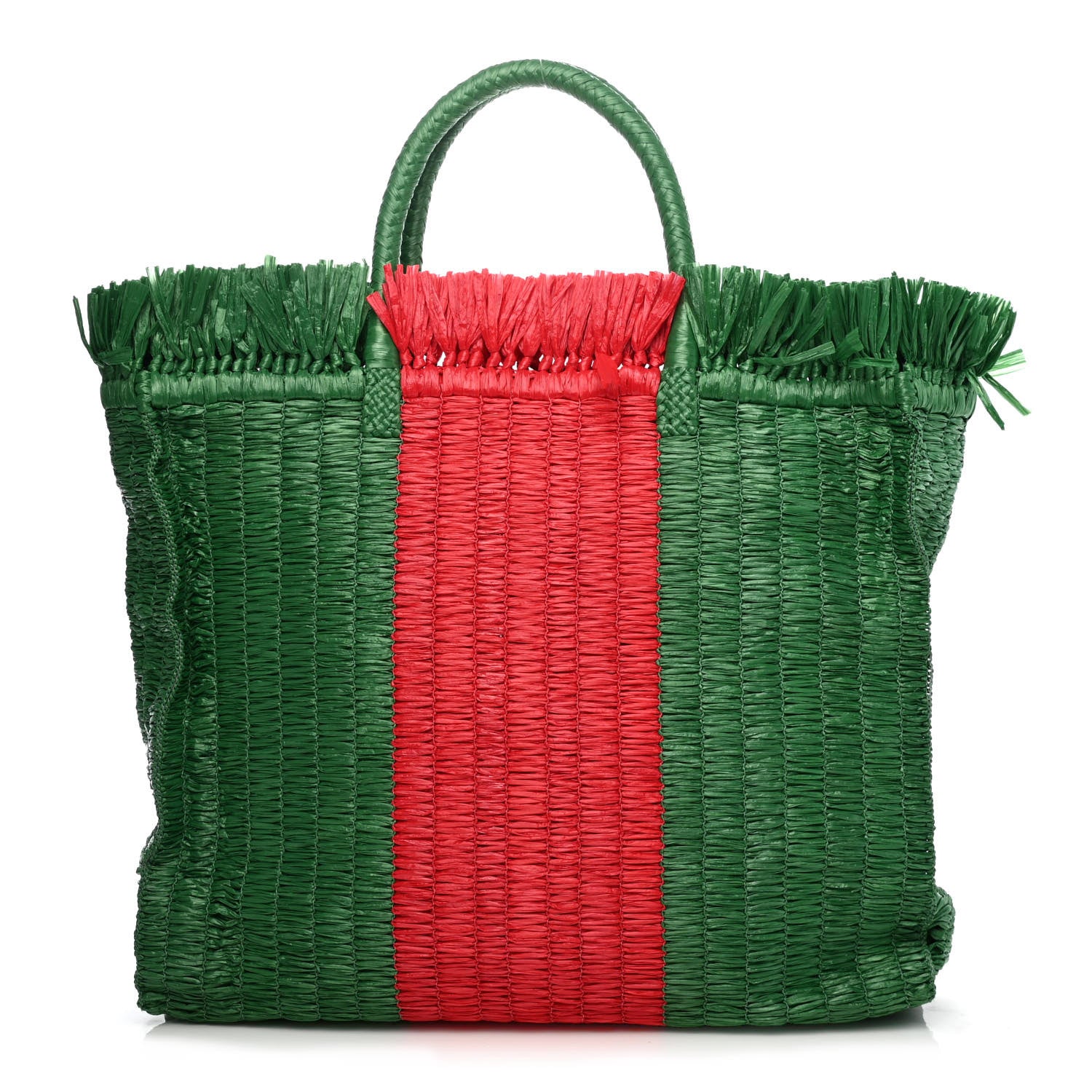 Gucci Raffia Linen Web Cestino Tote Bag Red Green 1 of 4