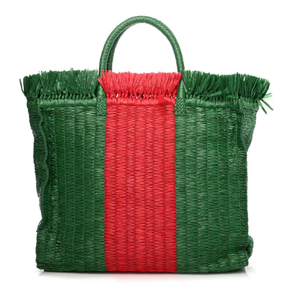 Gucci Raffia Linen Web Cestino Tote Bag Red Green 1 of 4
