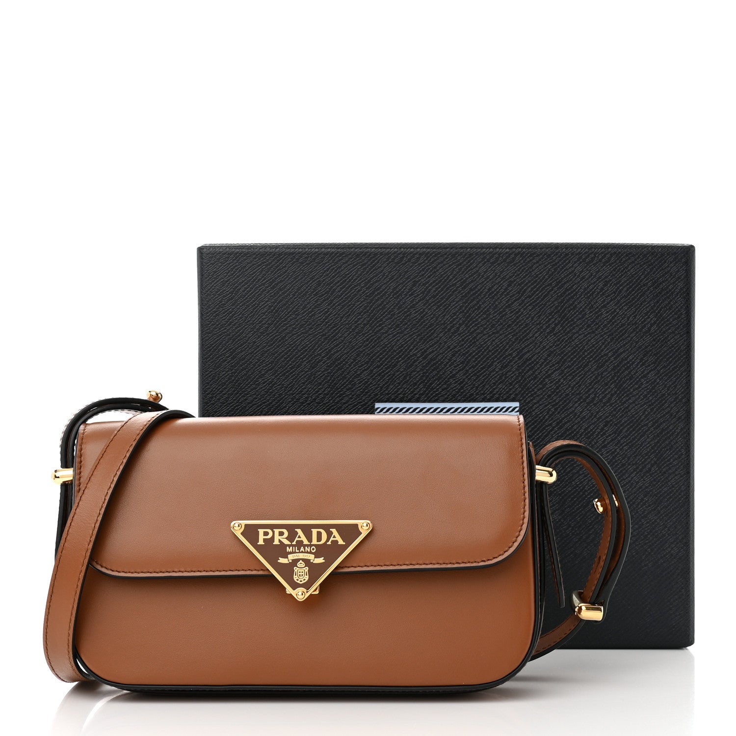 Prada Soft Calfskin Metal Triangle Logo Flap Shoulder Bag Cognac 10 of 13