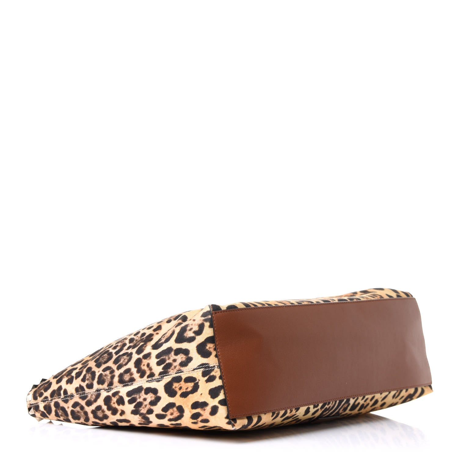 Valentino Garavani Canvas Nappa Leopard Print Rockstud Tote Brown 5 of 12