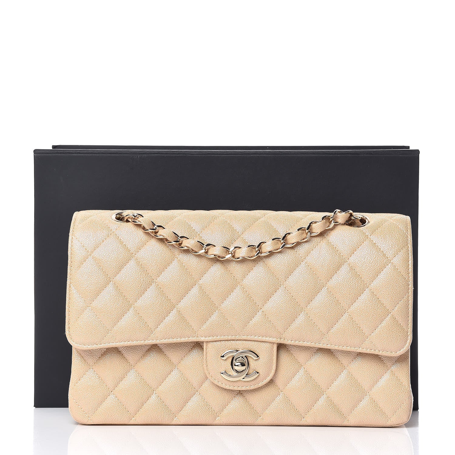 Chanel Iridescent Caviar Quilted Medium Double Flap Beige 11 of 11
