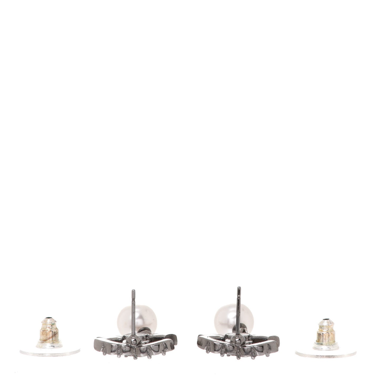 Crystal Pearl CC Drop Earrings Silver