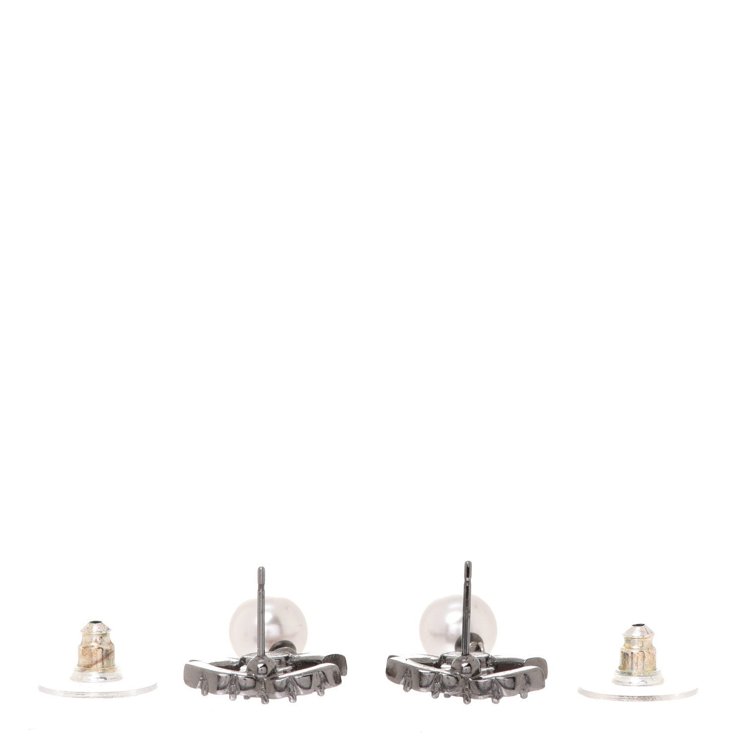 Chanel Crystal Pearl CC Drop Earrings Silver 3 of 5