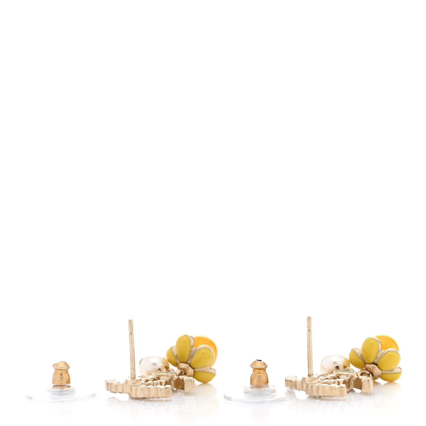 Metal Crystal Bead Pearl CC Drop Earrings Gold White Yellow