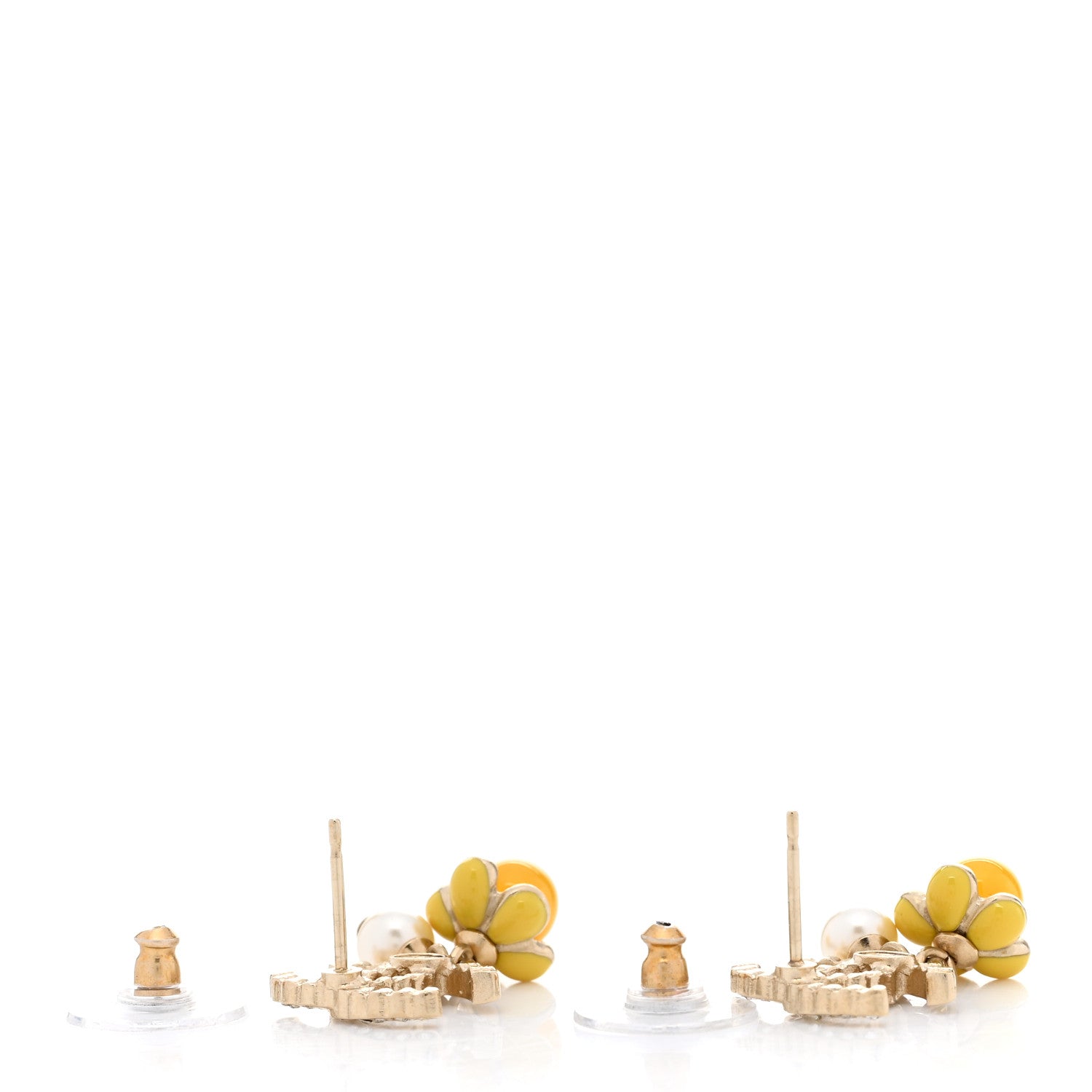 Chanel Metal Crystal Bead Pearl CC Drop Earrings Gold White Yellow 4 of 5