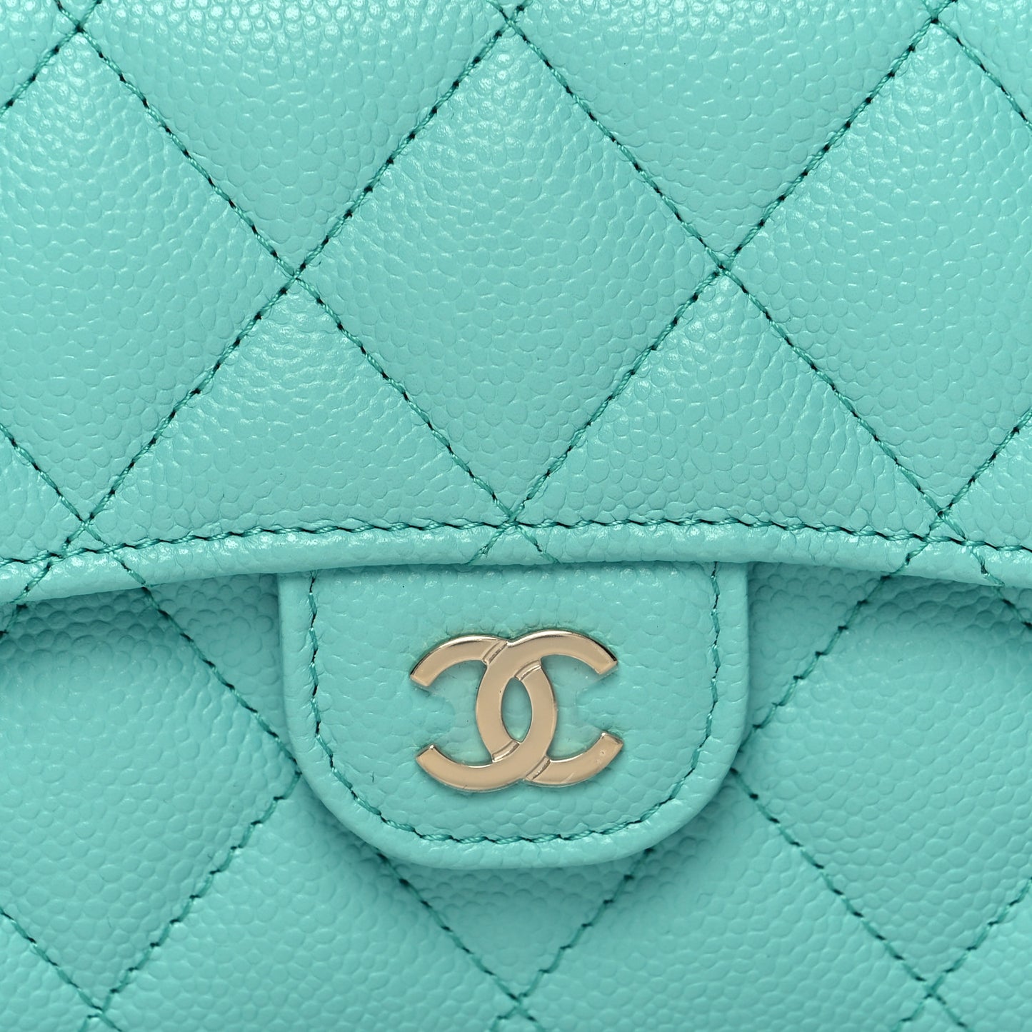 Caviar Quilted Medium Flap Wallet Turquoise