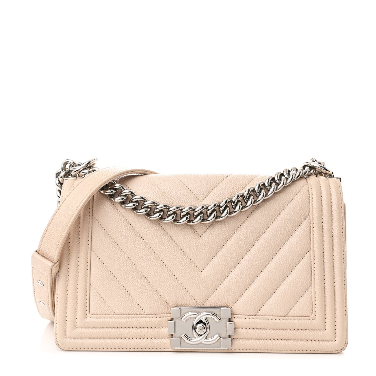 Chanel Caviar Chevron Quilted Medium Boy Flap Light Beige 1 of 12