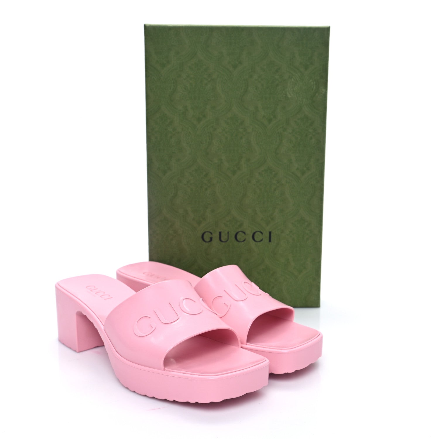 Gucci Rubber Gucci Logo Womens Platform 20/60mm Slide Sandals 38 Wild Rose 10 of 10