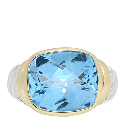 David Yurman Sterling Silver 14K Yellow Gold Blue Topaz 14mm Noblesse Ring 57 8 1 of 7