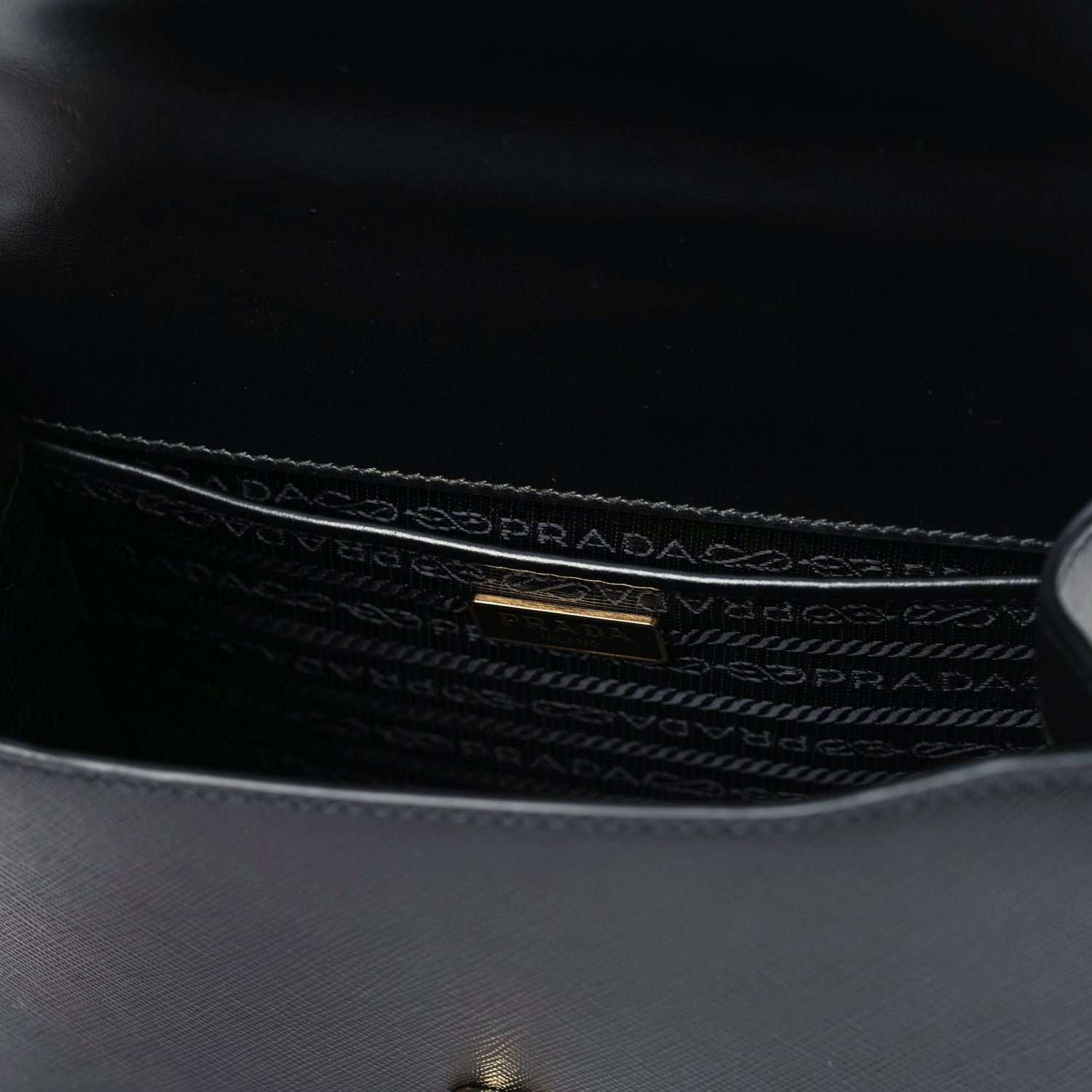 Prada Saffiano Soft Calfskin Metal Triangle Logo Envelope Chain Shoulder Bag Black 7 of 10