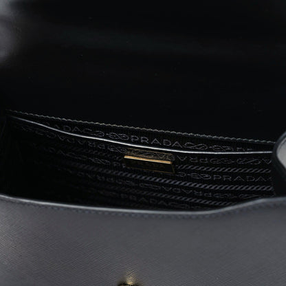 Prada Saffiano Soft Calfskin Metal Triangle Logo Envelope Chain Shoulder Bag Black 7 of 10