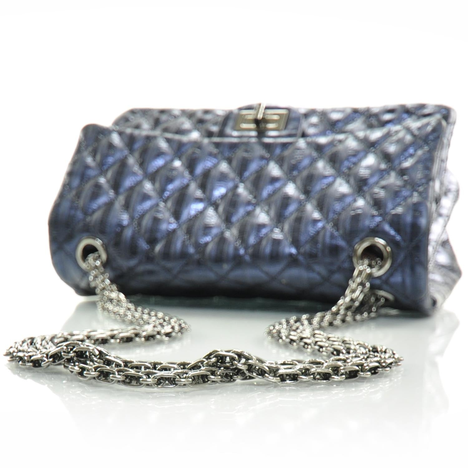 Chanel Striped Accordion Reissue Flap Metallic Blue 6 of 10