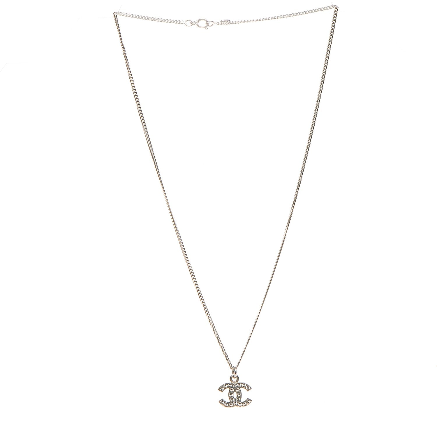 Chanel Crystal Timeless CC Necklace Silver 4 of 5