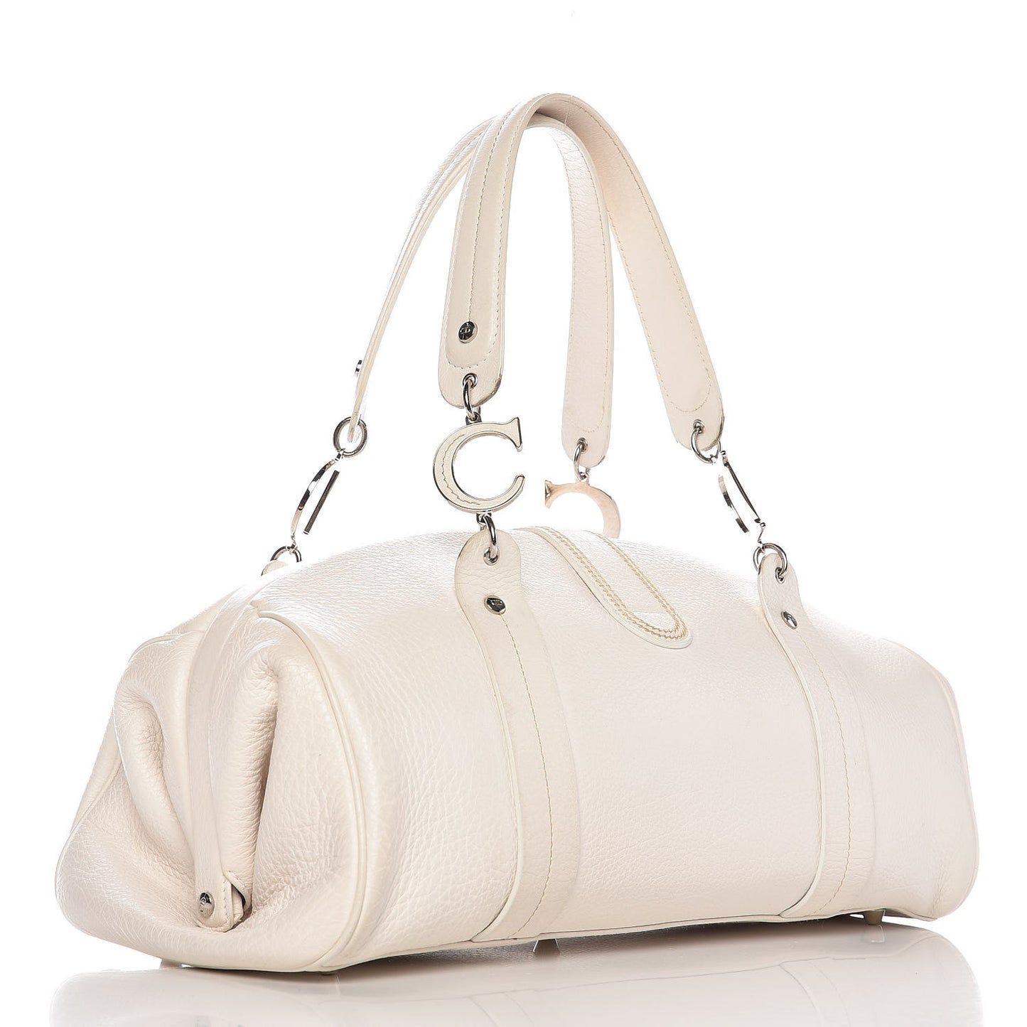 Calfskin Buckle Frame Satchel White