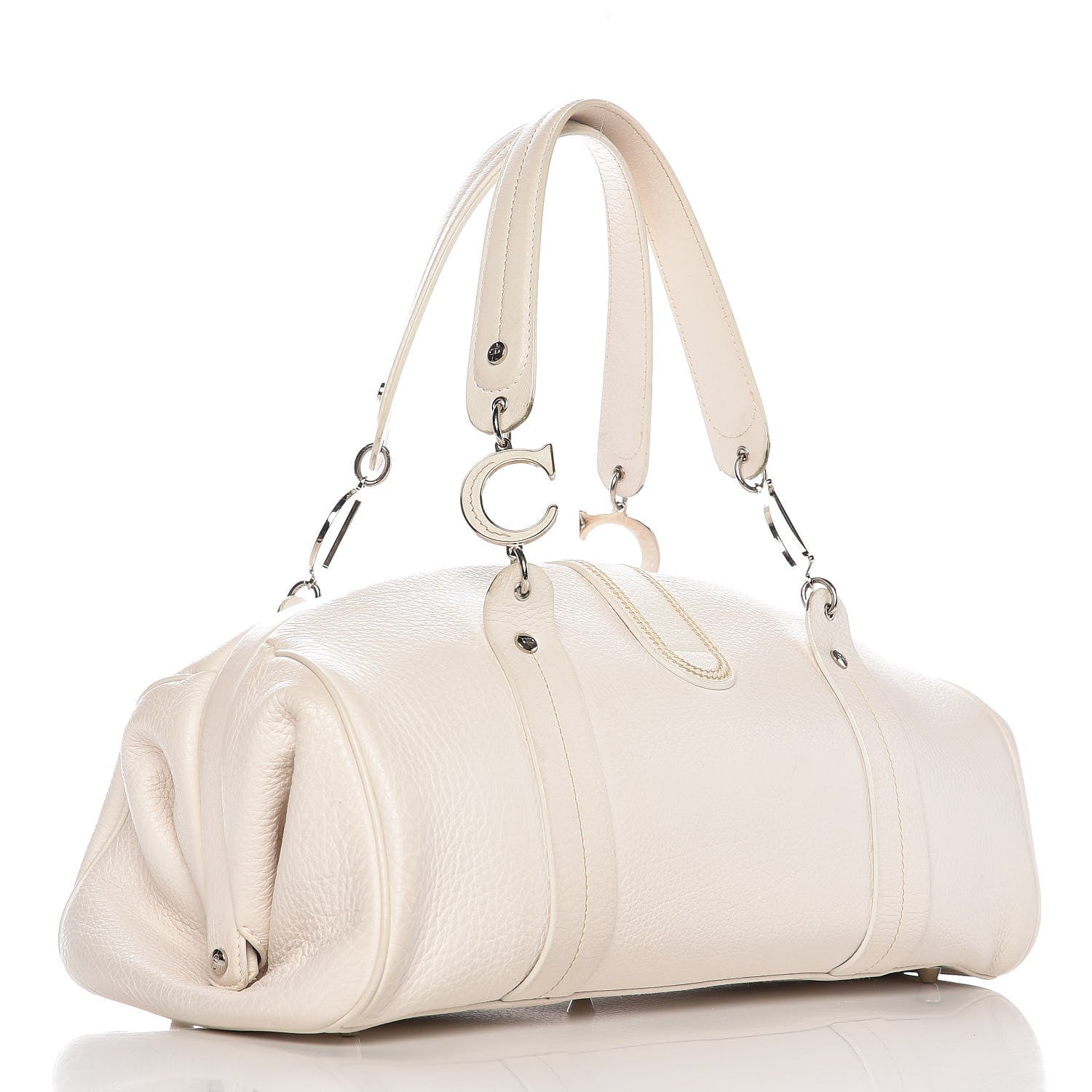 Christian Dior Calfskin Buckle Frame Satchel White 3 of 9