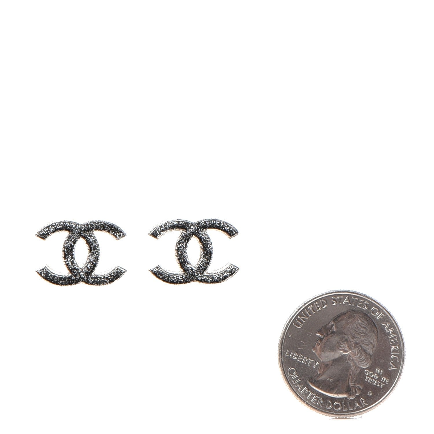 Chanel Glitter Resin CC Earrings Silver Black 2 of 5