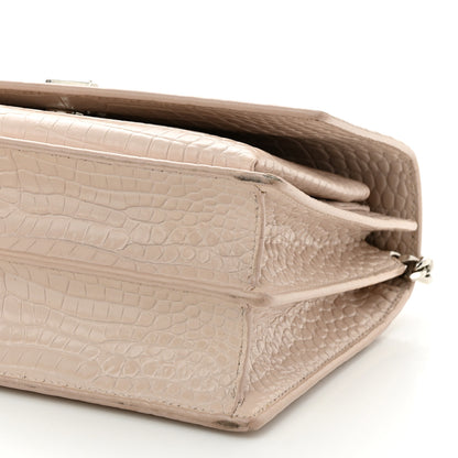 Saint Laurent Calfskin Crocodile Embossed Medium Monogram Sunset Dark Beige 11 of 17