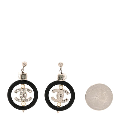 Chanel Metal Resin Crystal Pearl CC Drop Earrings Black Silver 2 of 5
