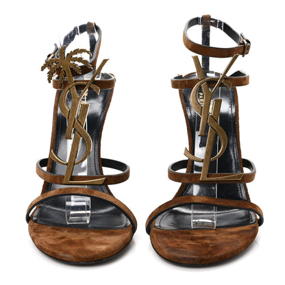 Saint Laurent Suede Cassandra 100 Sandals 39.5 Brown 2 of 7