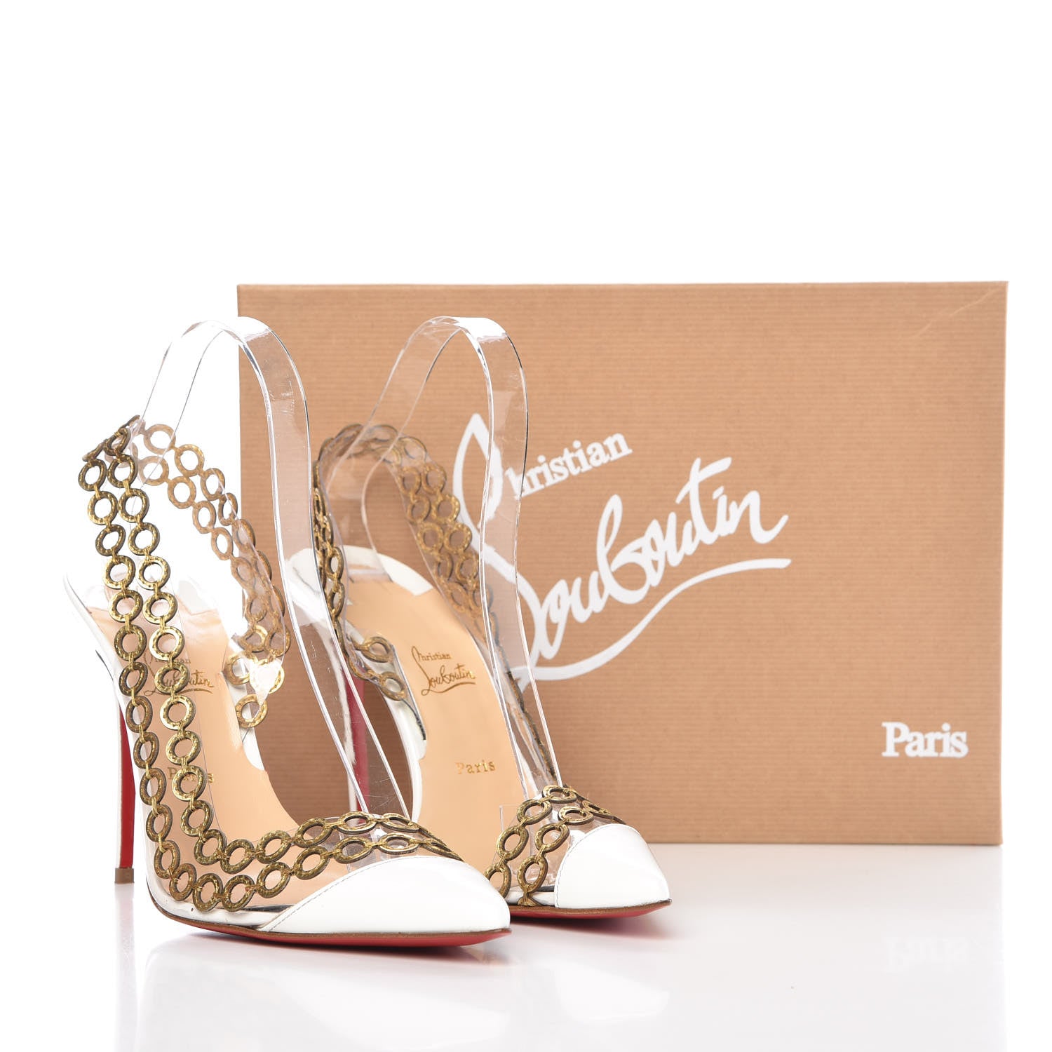 Christian Louboutin Patent PVC Malaika Half Dorsay 100 Pumps 38.5 White Gold 10 of 10