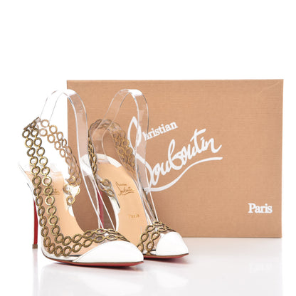 Christian Louboutin Patent PVC Malaika Half Dorsay 100 Pumps 38.5 White Gold 10 of 10