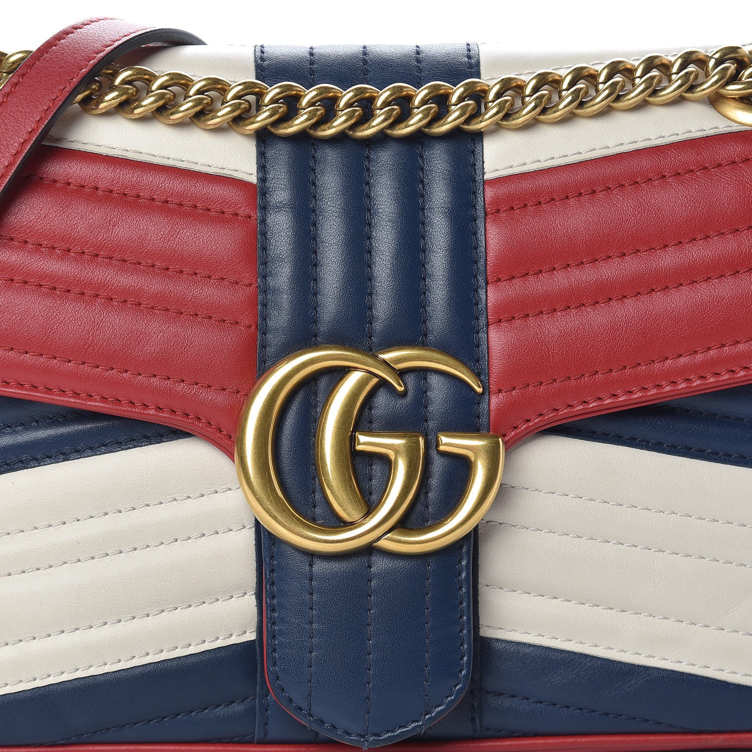 Gucci Calfskin Matelasse Tri-Color Small GG Marmont Shoulder Bag Red White Blue 12 of 12