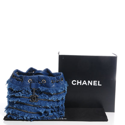 Chanel Calfskin Fringe Chains CC Denim Drawstring Bucket Bag Blue 5 of 8