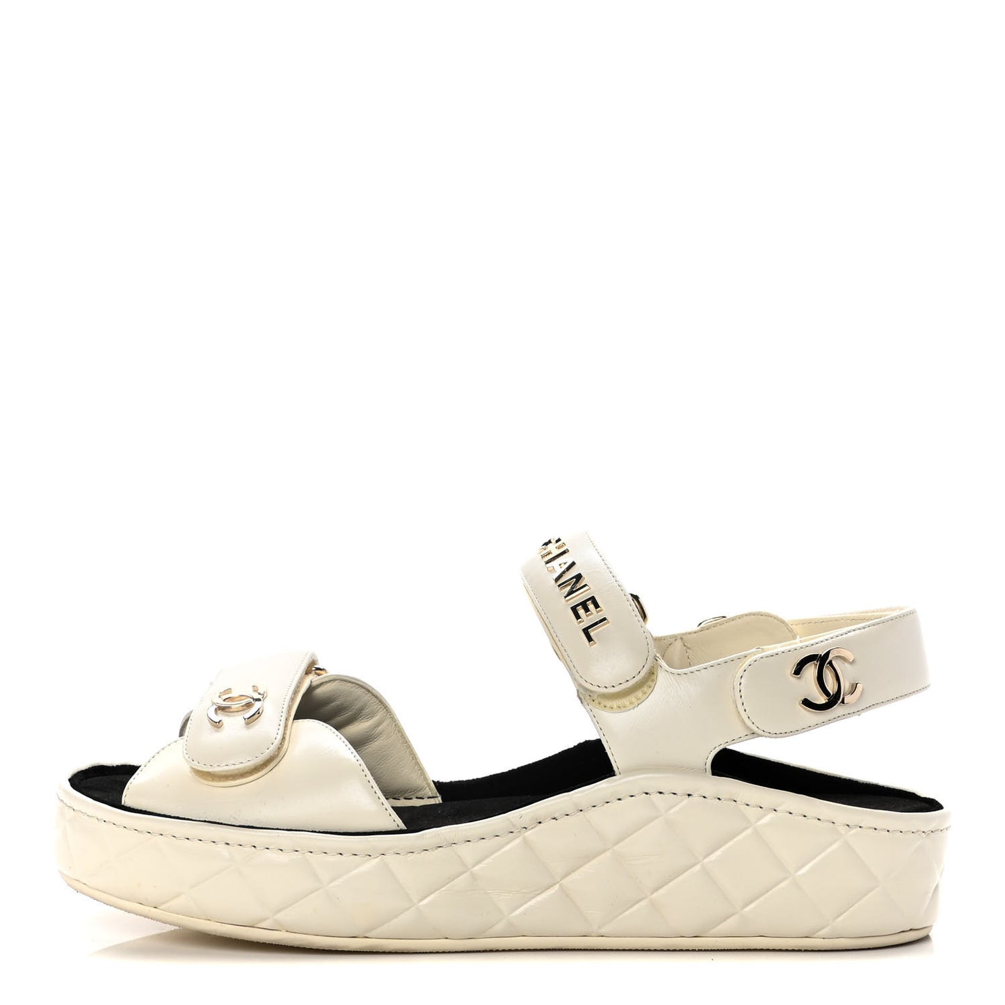 Shiny Calfskin Logo Platform Sandals 39 Ivory