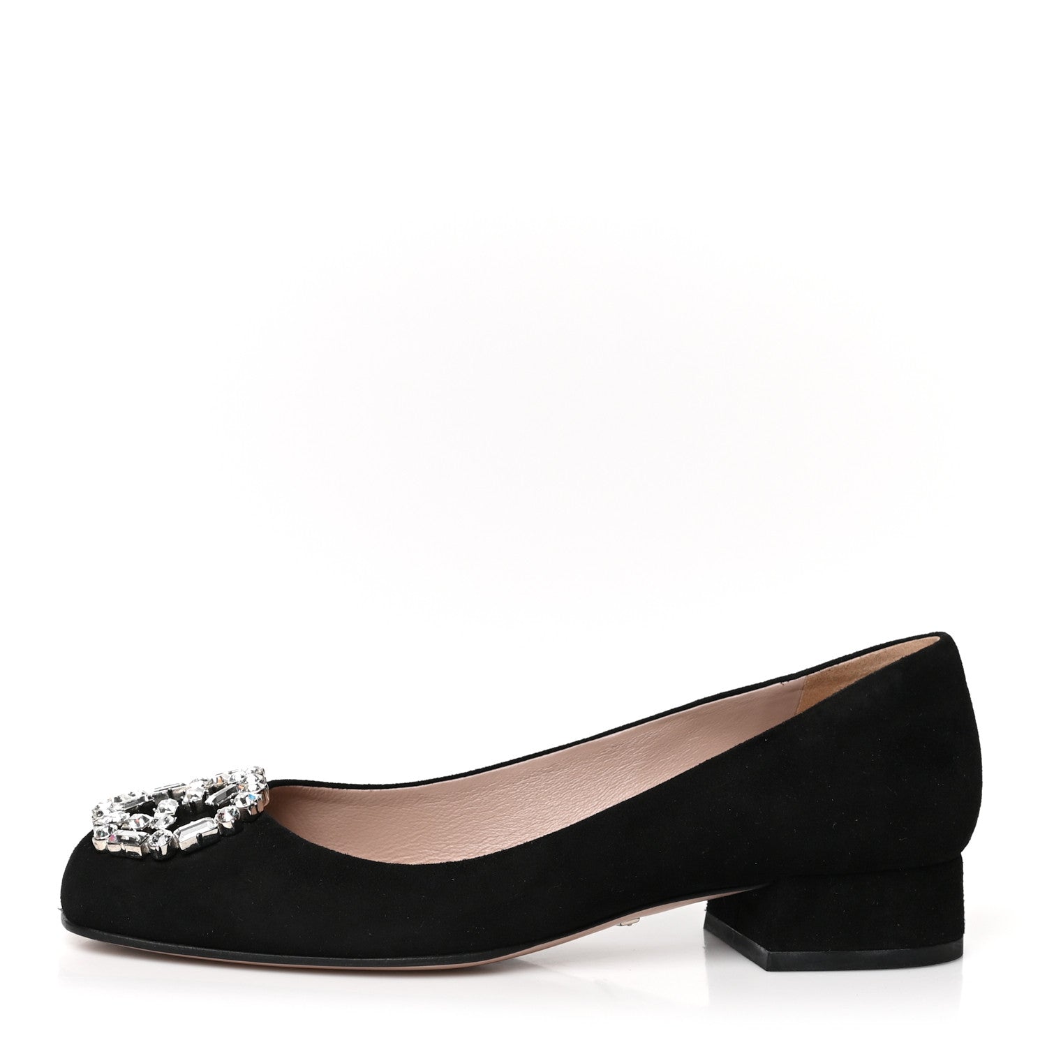 Gucci Suede Crystal Interlocking G Low Heel Pumps 36 Black 1 of 9