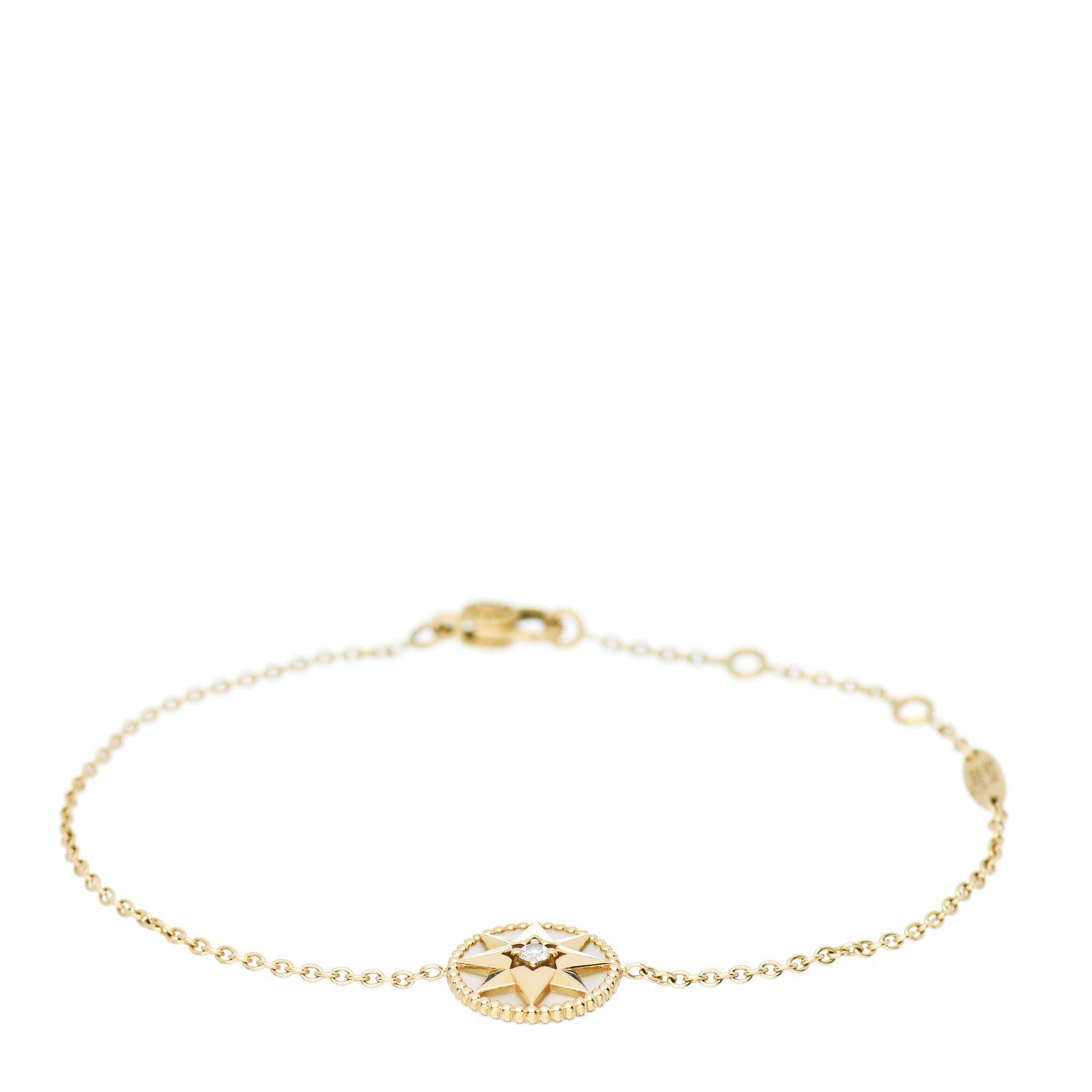 Christian Dior 18K Yellow Gold Diamond Mother of Pearl Rose Des Vents Bracelet 1 of 4