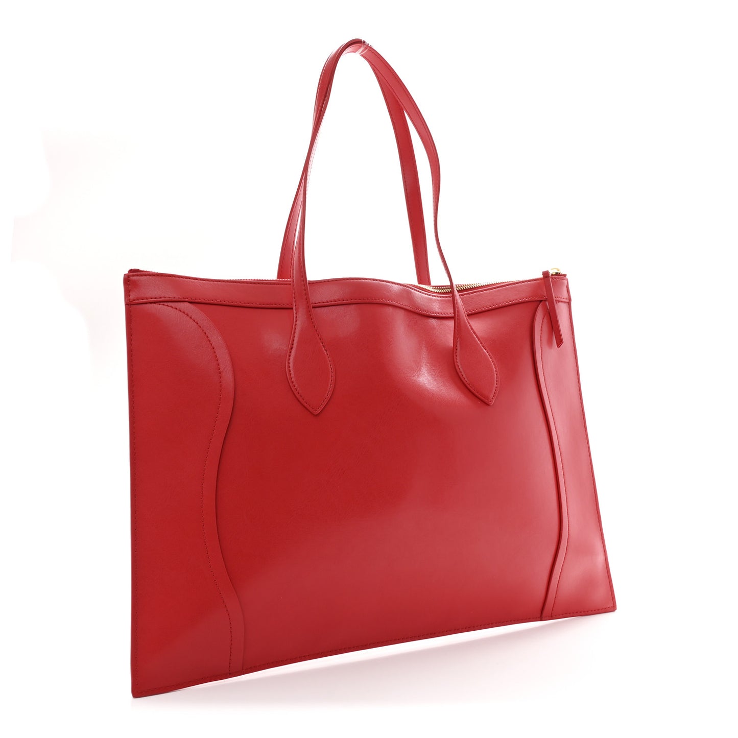 Glossy Calfskin Flat Luggage Shoulder Bag Ultra Red