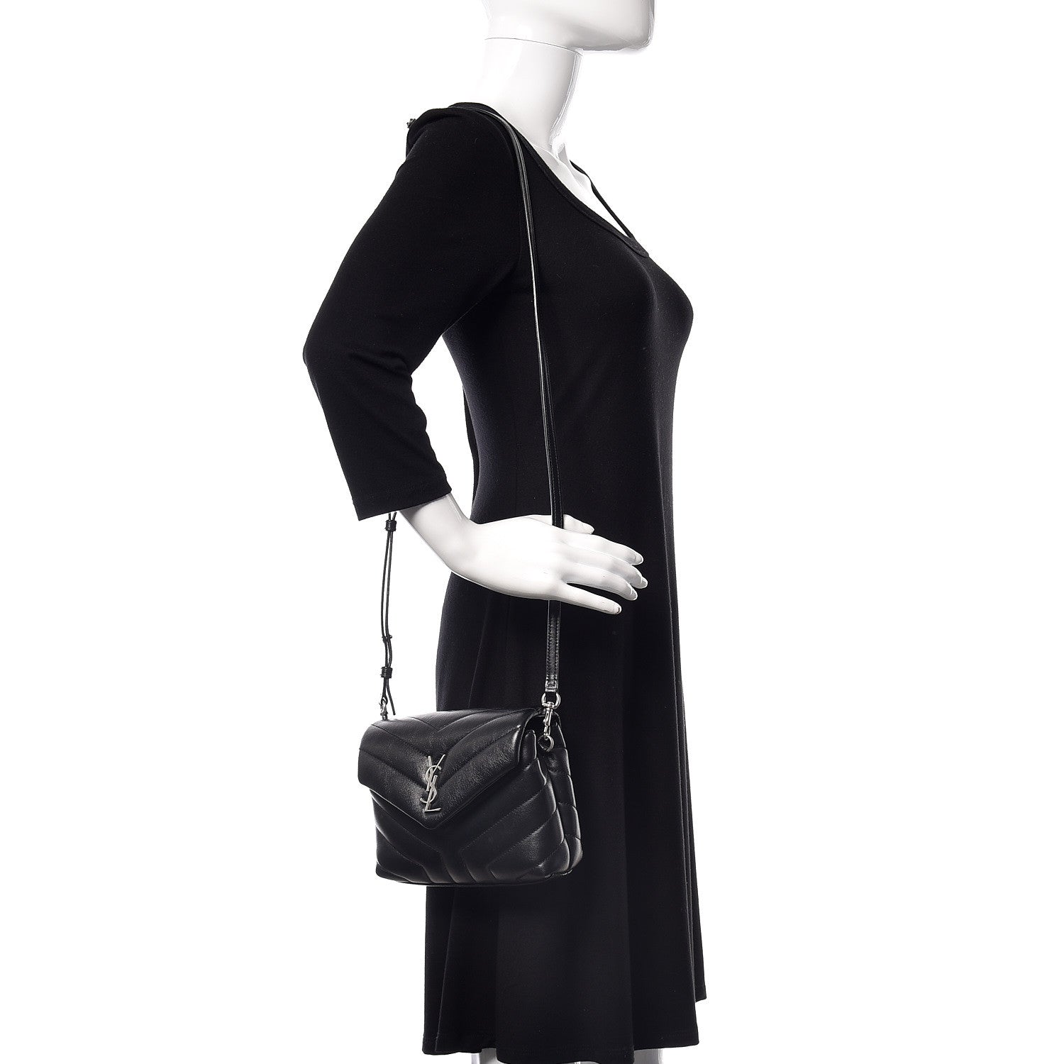 Saint Laurent Calfskin Y Quilted Monogram Toy Loulou Crossbody Bag Black 2 of 12