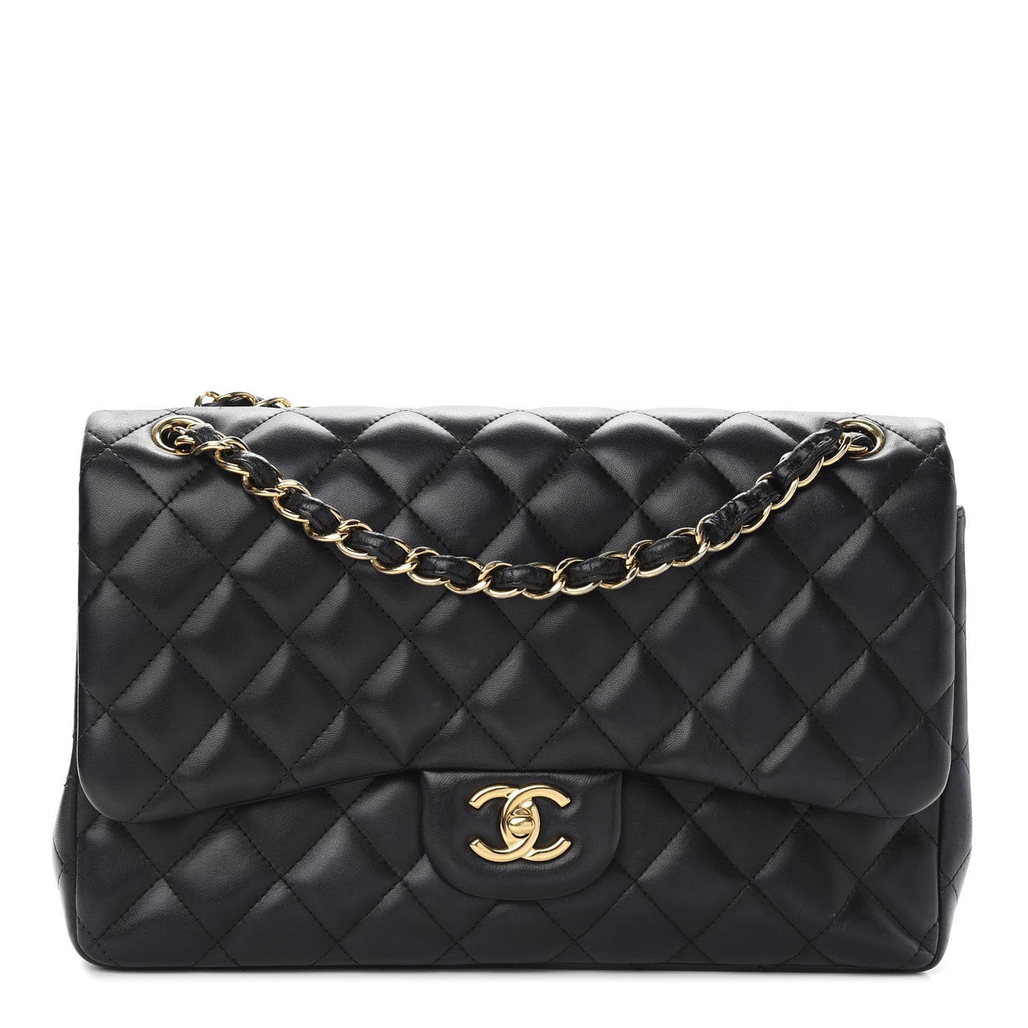 Lambskin Quilted Jumbo Double Flap Black