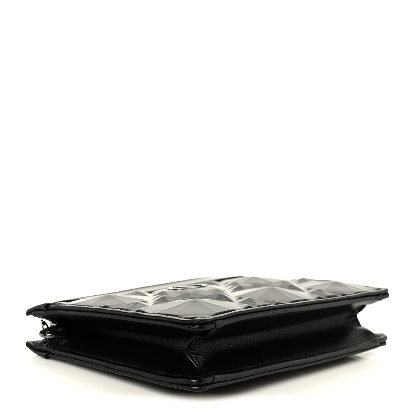 Calfskin Macrocannage Diamond Caro Zipped Pouch With Chain Black