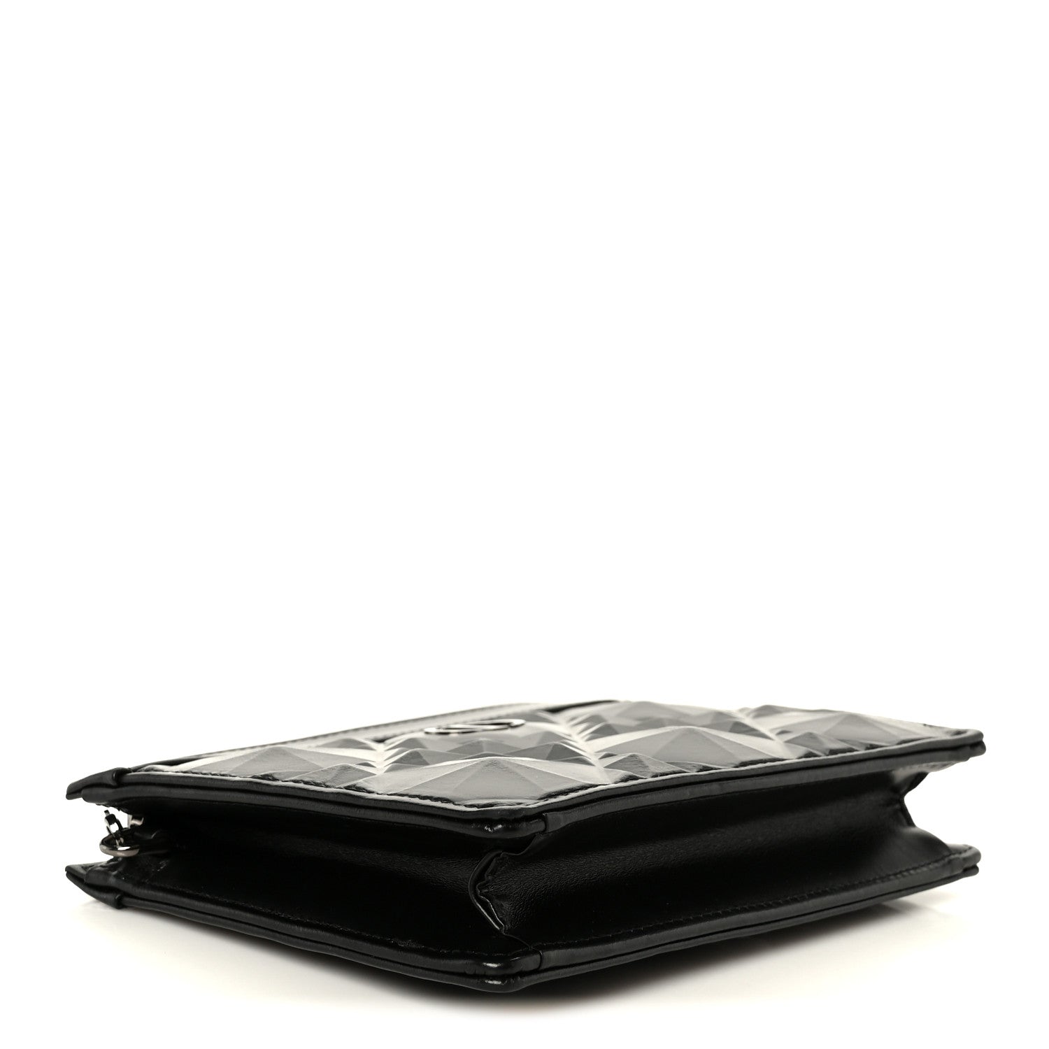 Christian Dior Calfskin Macrocannage Diamond Caro Zipped Pouch With Chain Black 4 of 11