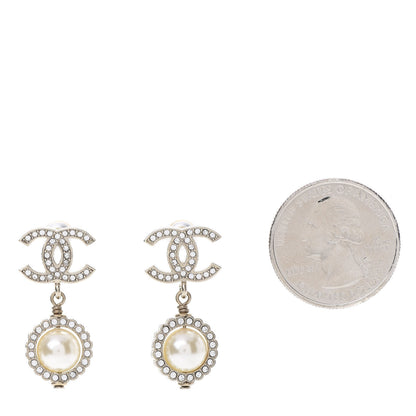 Chanel Crystal Pearl CC Lace Camellia Earrings Gold 2 of 5