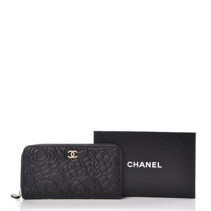Chanel Lambskin Camellia Embossed Large Zip Around Gusset Wallet Black 11 of 11