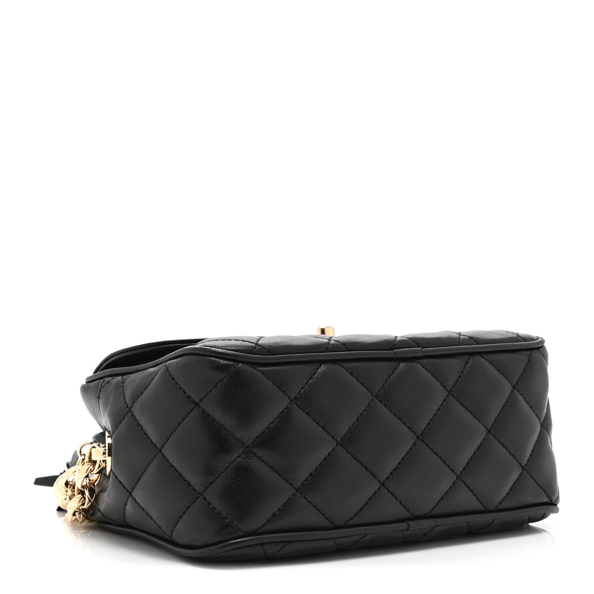 Lambskin Quilted Tassel Flap Camera Case Black