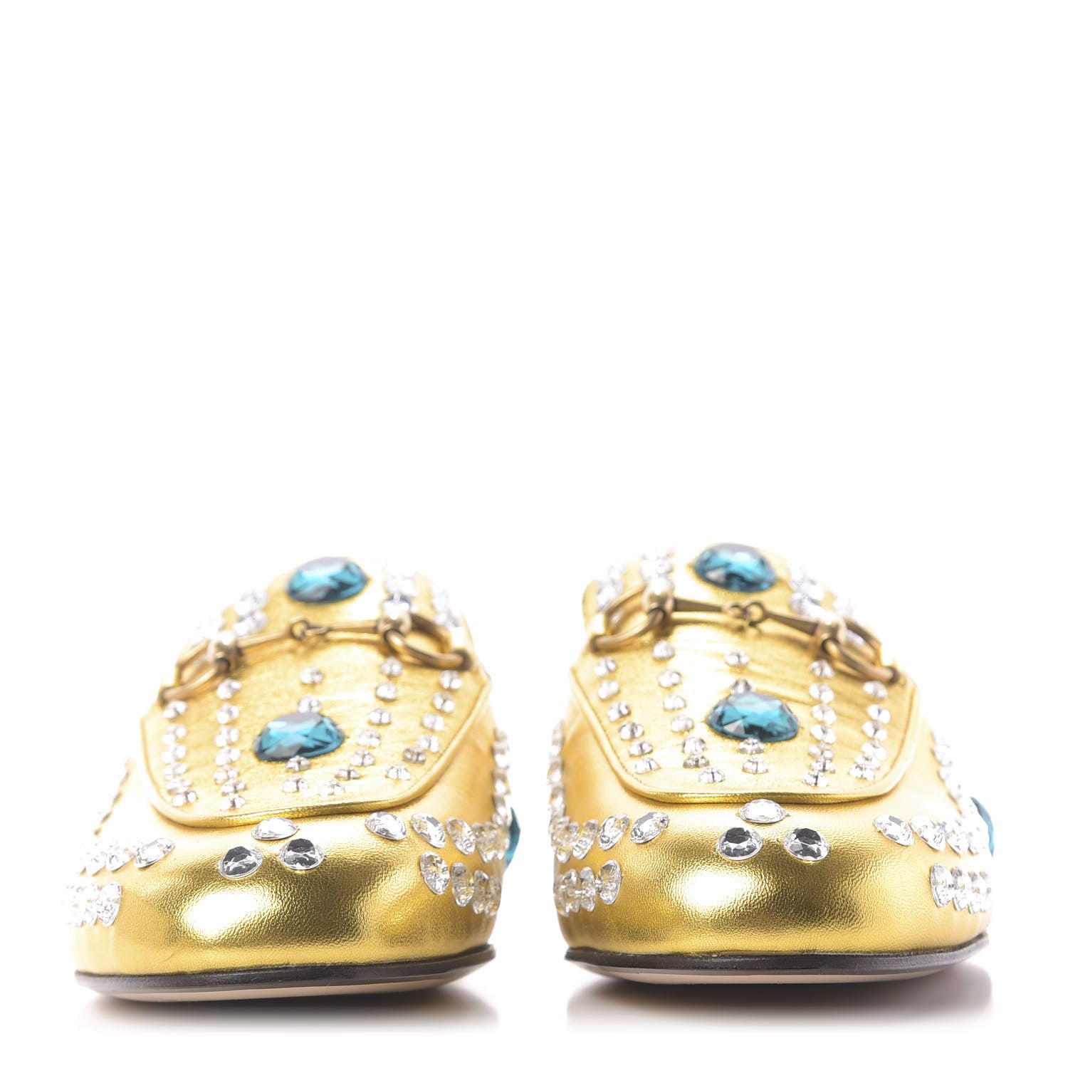 Gucci Metallic Nappa Crystal Womens Princetown Slippers 37.5 Gold 2 of 11